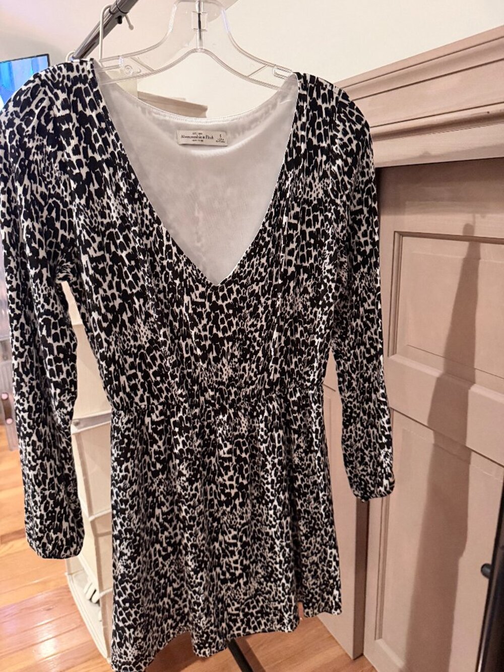 Abercrombie & Fitch Black White Animal Print Long Sleeve Mini Dress S